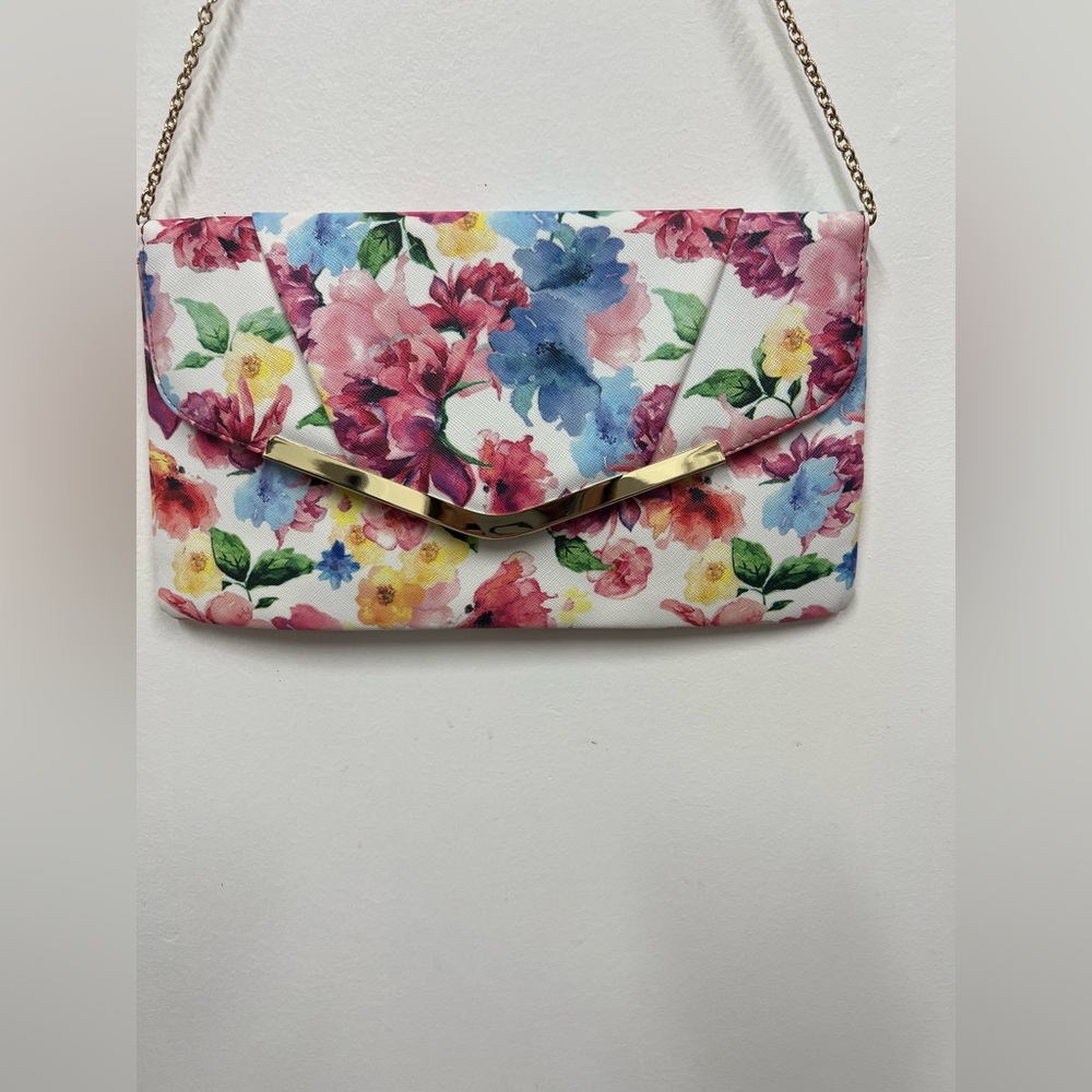 Jessica McClintock Floral Envelope Clutch Evening Bag Crossbody Chain